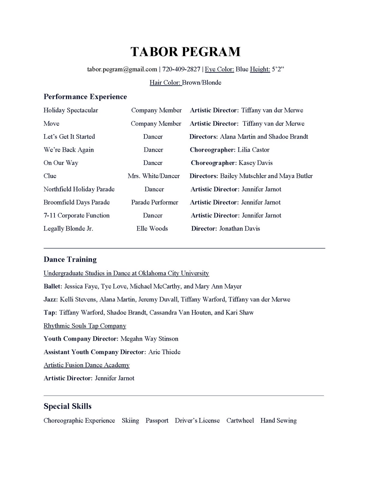 Performance Resume